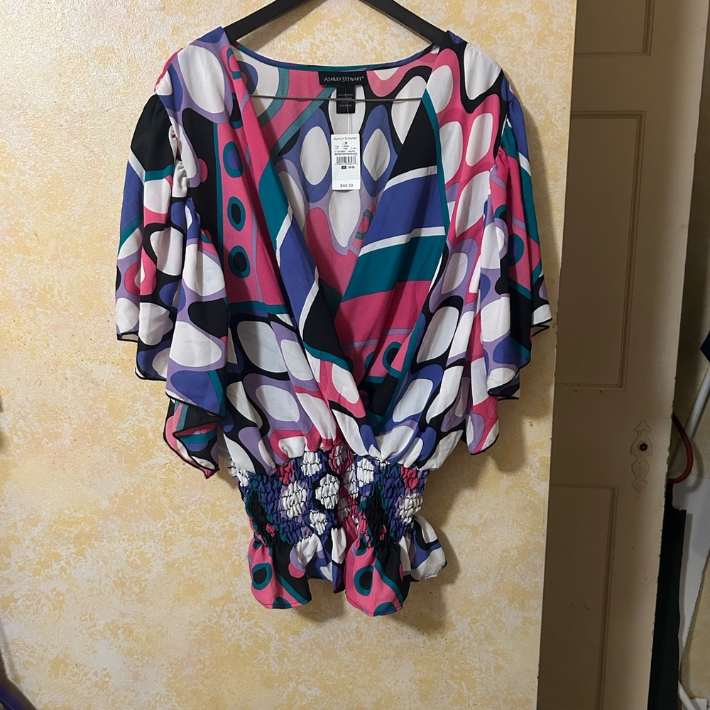Ashley Stewart Multicolor Geometric Blouse